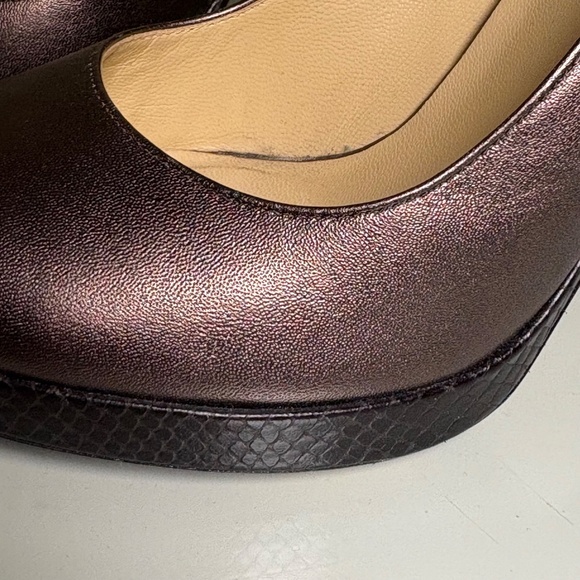 Cole Haan Metallic Bronze Snake-Embossed Platform Heels Size 8 - Picture 10 of 12